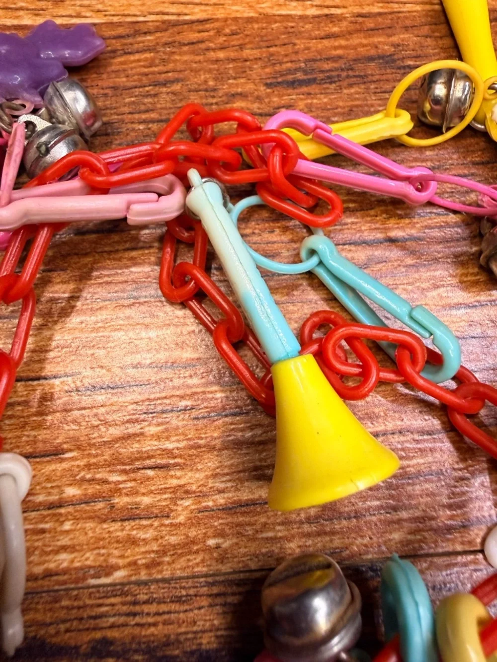 1980s BELL CHARMS Plastic Link Chain Necklace with 23 Charms